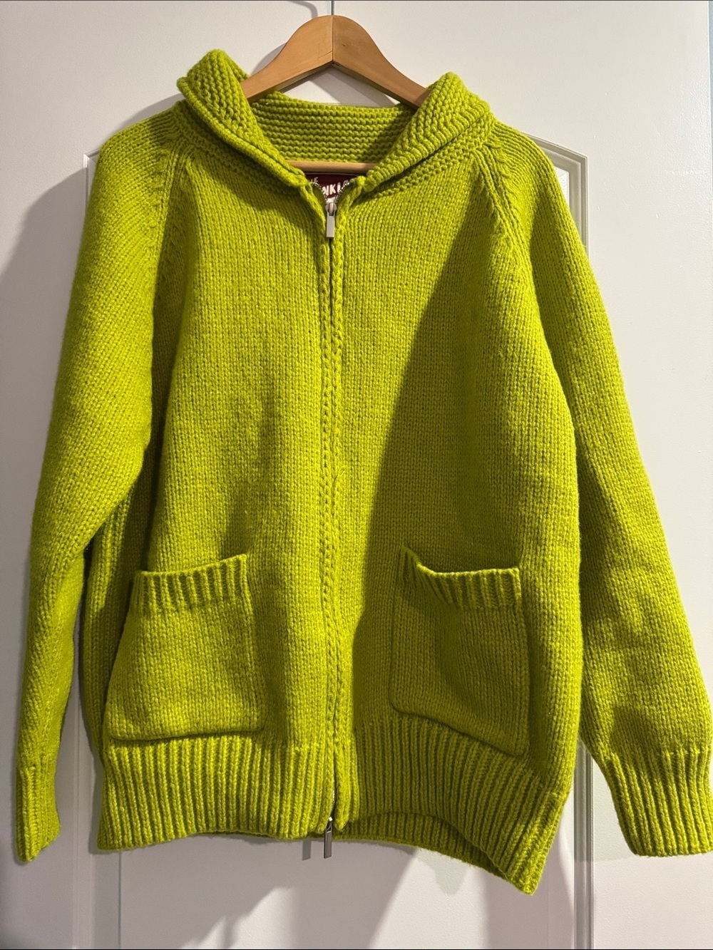 NWT The Blank Lab Bright Lime Green Knit Zip-Up Sweater Size Small